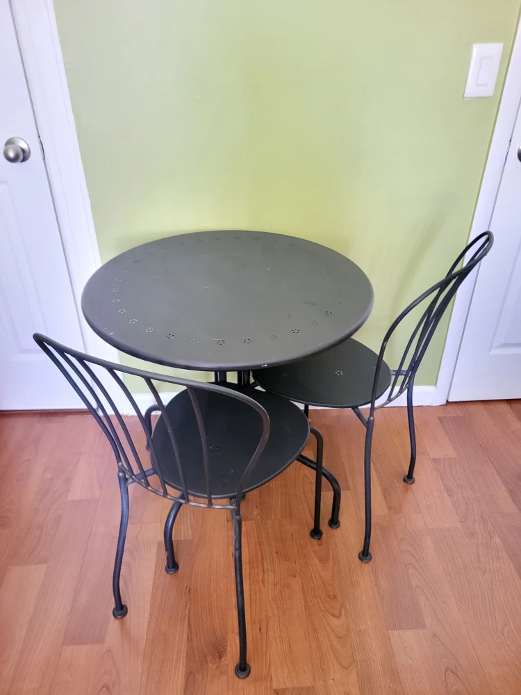 Black Metal Round Patio Table with 2 Chairs - photo 2