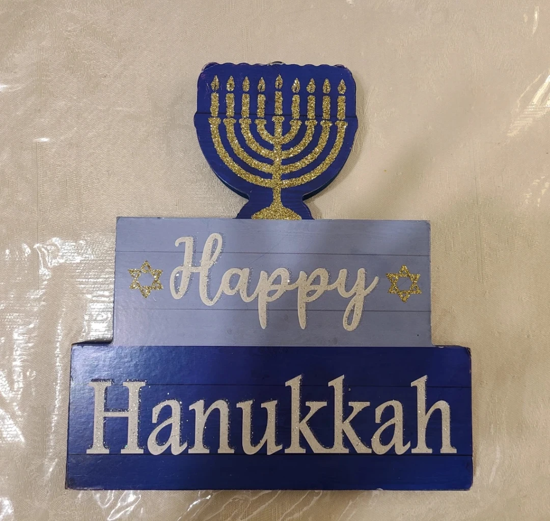 Happy Hanukkah Menorah Wood Sign