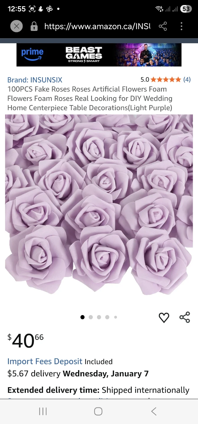 INSUNSIX 100PCS Fake Roses Light Purple