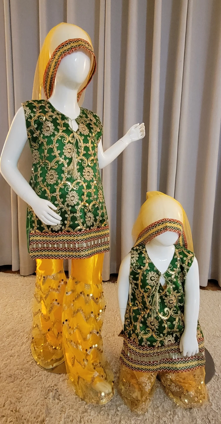 Embellished Green and Yellow Girls' Traditional Outfit - photo 5
