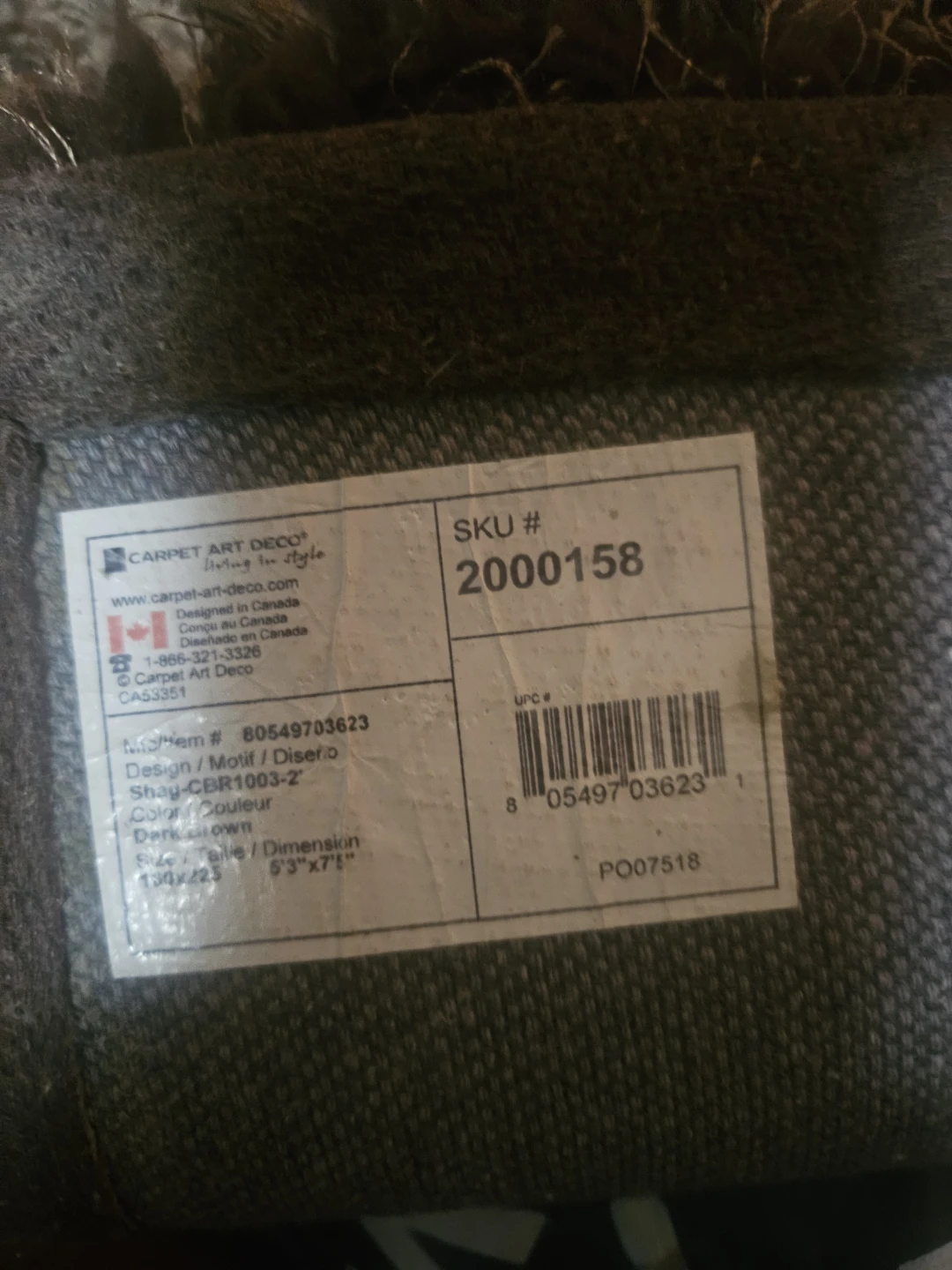 Chocolate Brown Shag Rug 5'3"x7'7" - photo 3