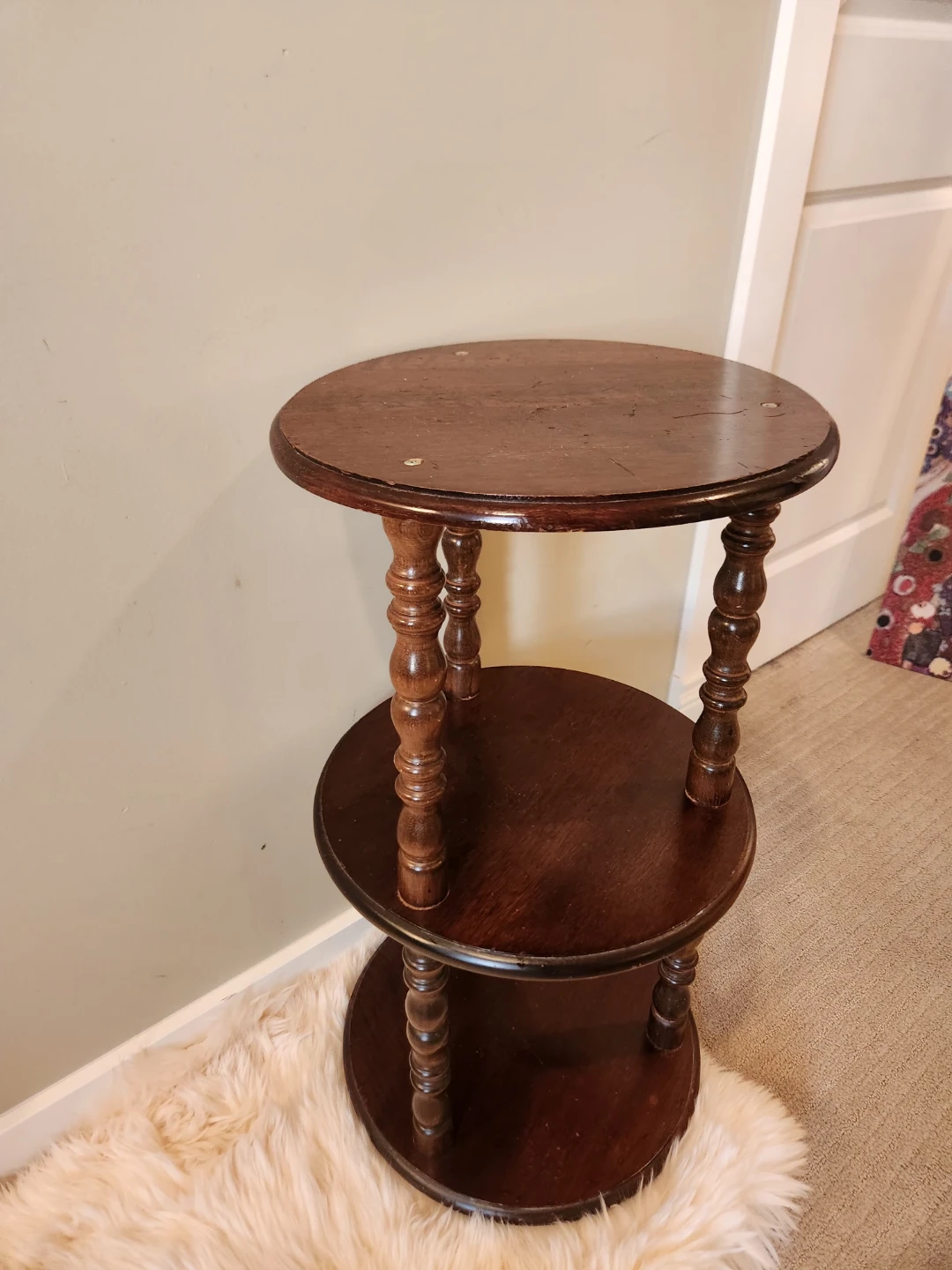 Dark Wood 3-Tier solid wood Round spindle leg Side Table - photo 5