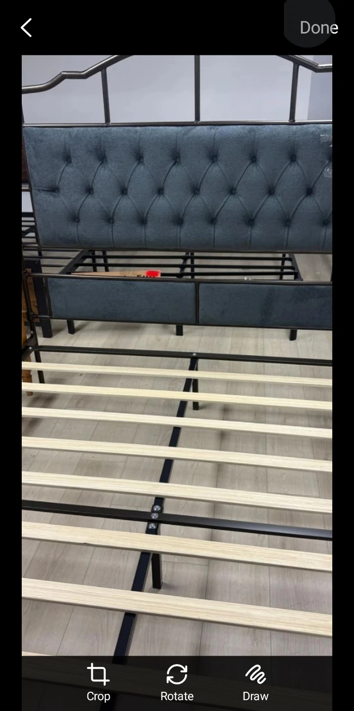 Upholstered Headboard Bed Frame - Grey (Queen size)