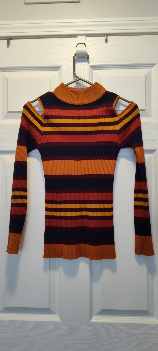 Striped Cold Shoulder Long Sleeve Top