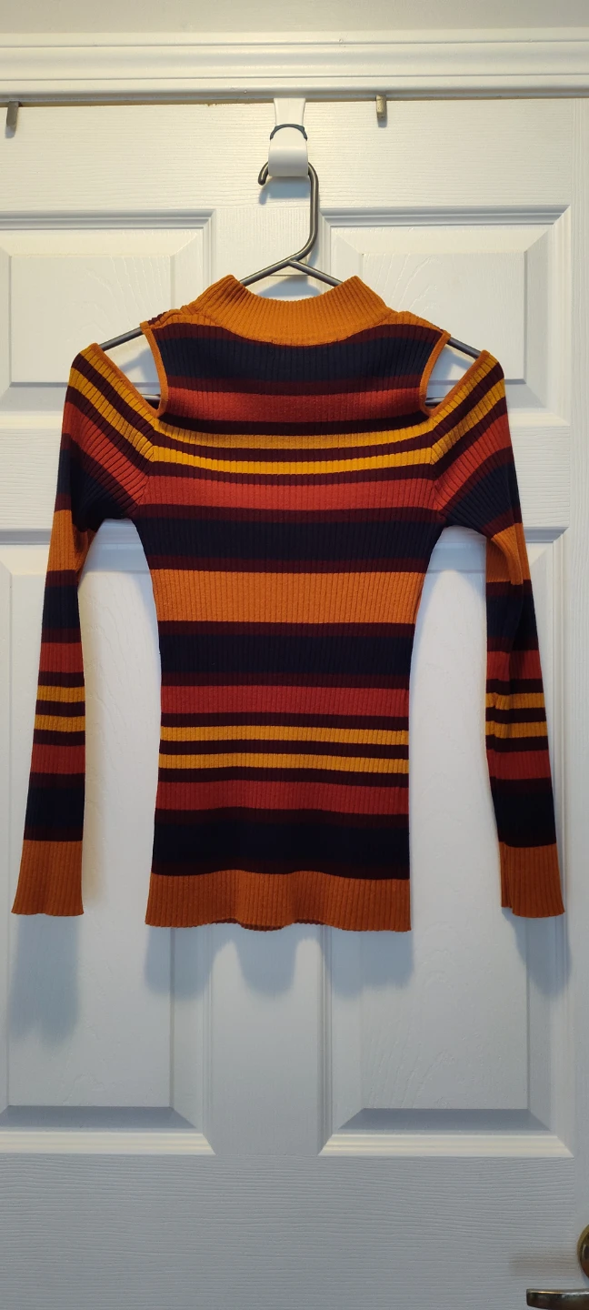 Striped Cold Shoulder Long Sleeve Top - photo 2