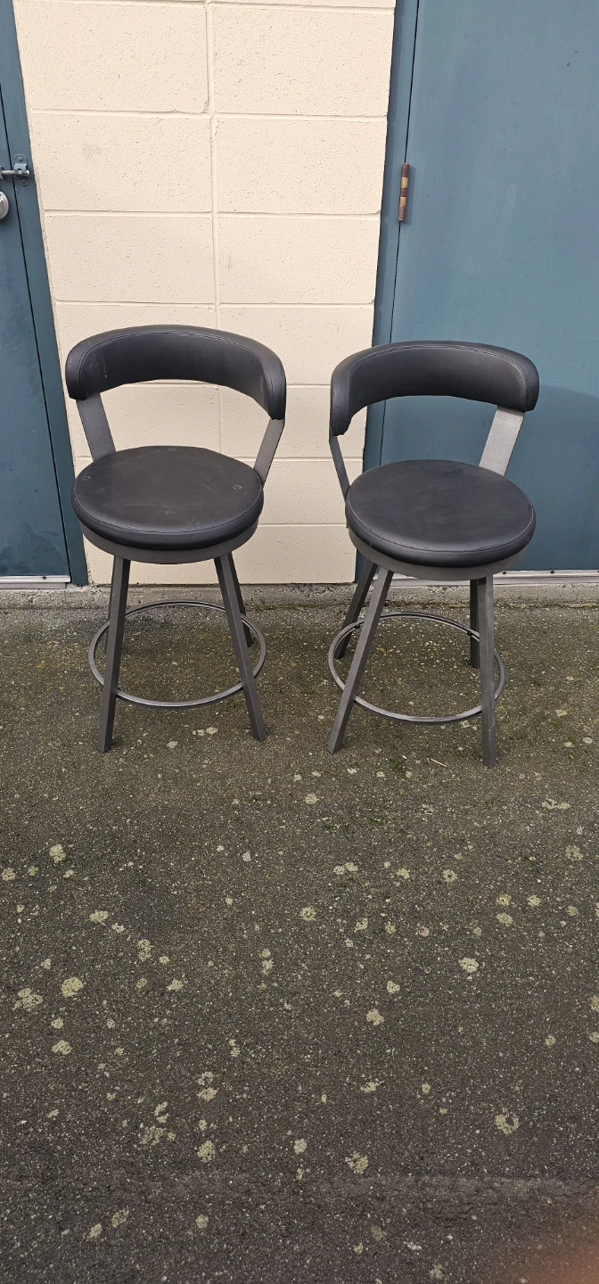 Pair of Black Faux Leather Swivel Bar Stools