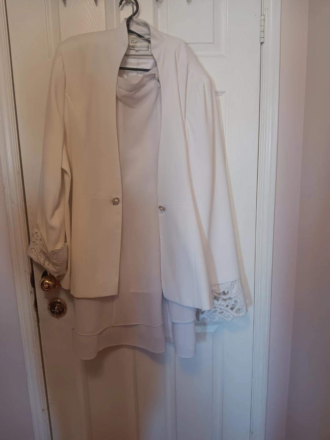 Women's Cream Skirt Suit with Lace Trim