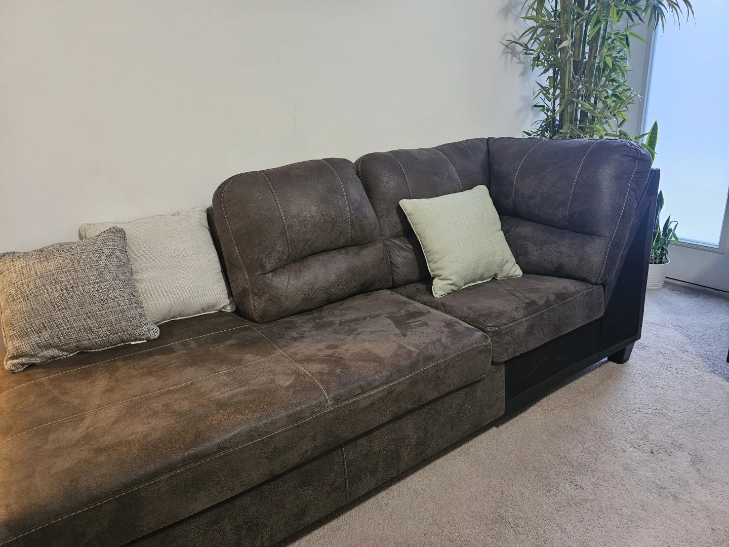 2 Brown Sectional Faux Leather Sofas with Chaise
