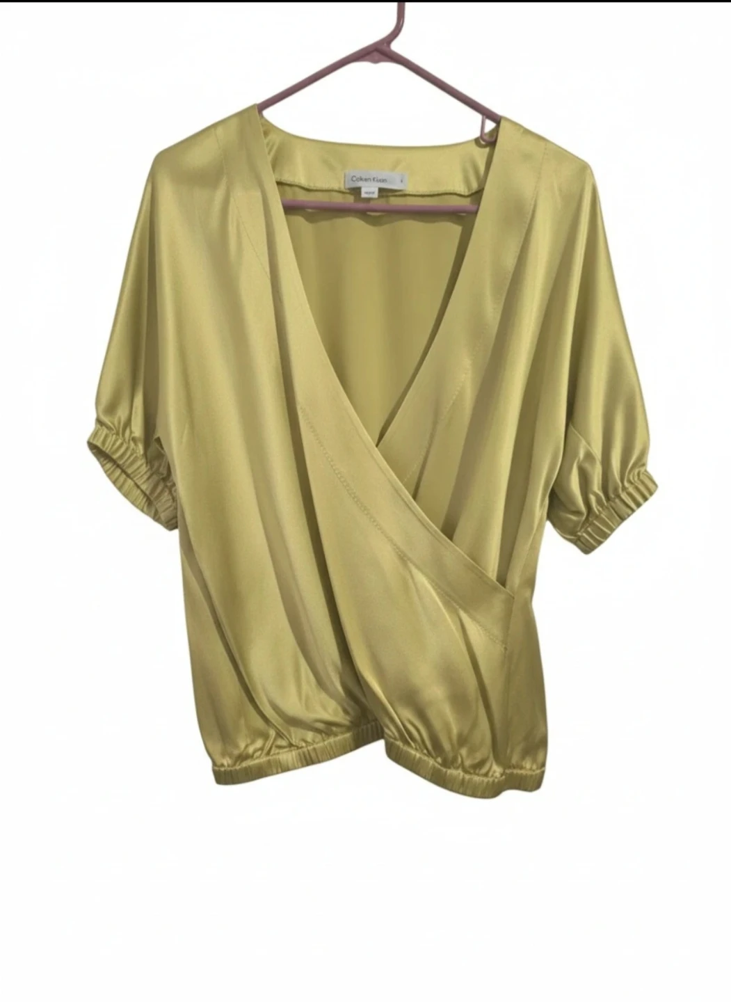 Calvin Klein Women's Gold Satin Wrap Blouse Size Small