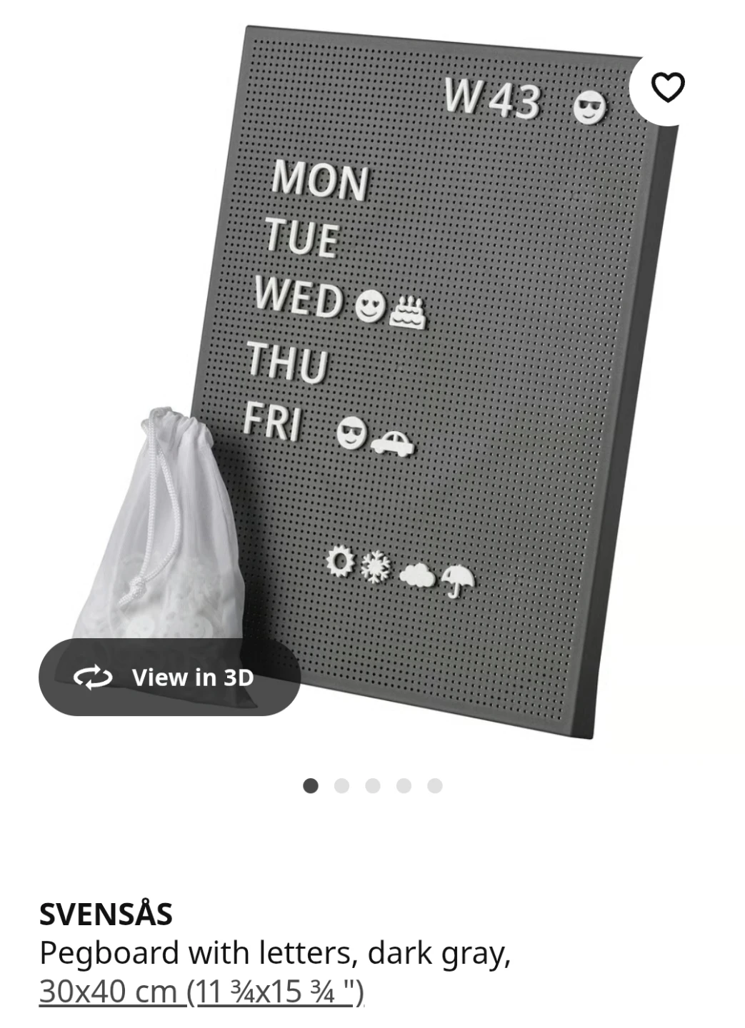 IKEA SVENSÅS Pegboard without letters, dark gray, 30x40 cm