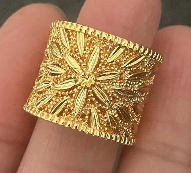 Gold Tone Filigree Cuff Bracelet and Ring Set - photo 3