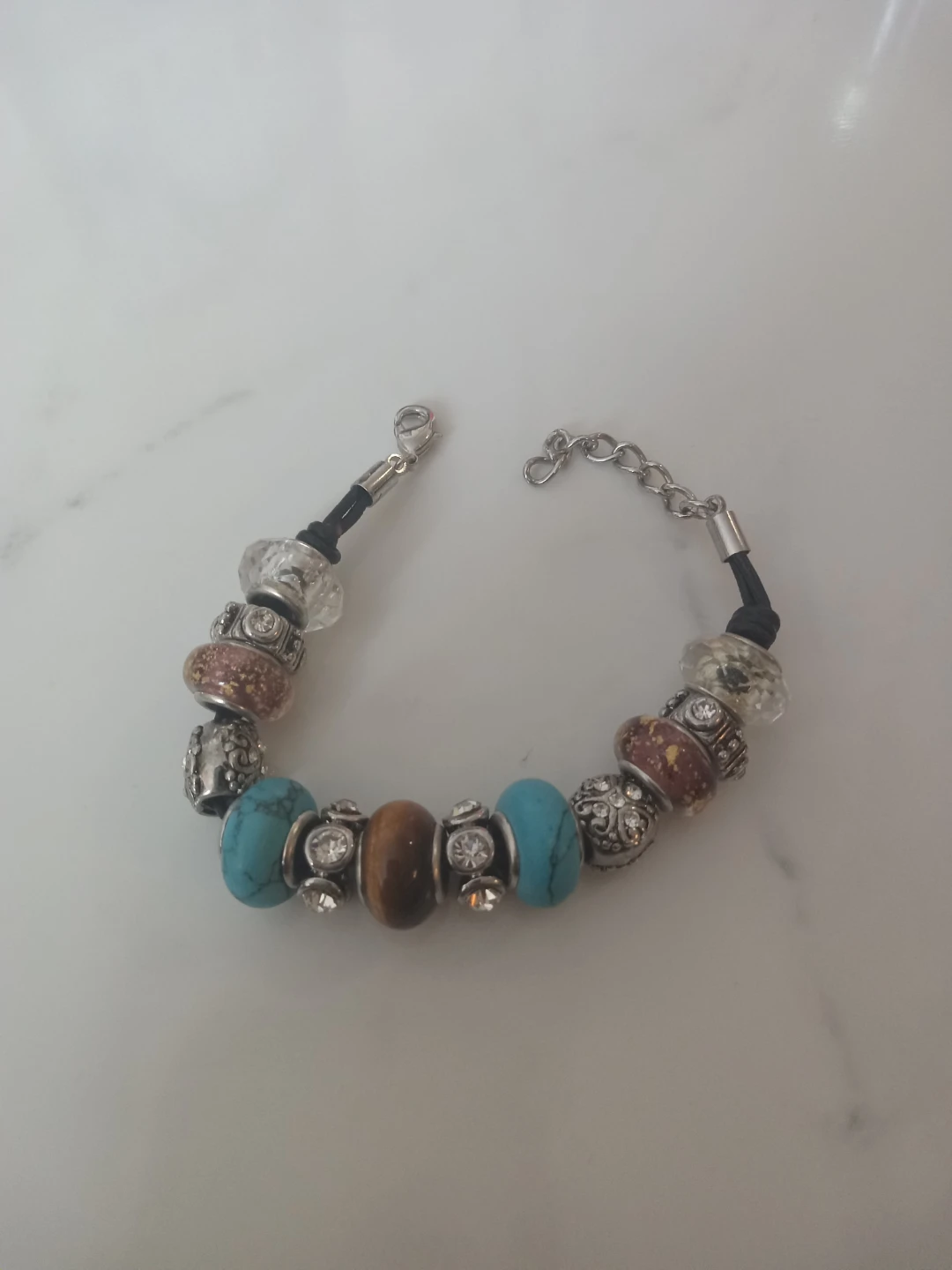 Beaded Charm Bracelet with Turquoise and Tiger Eye
