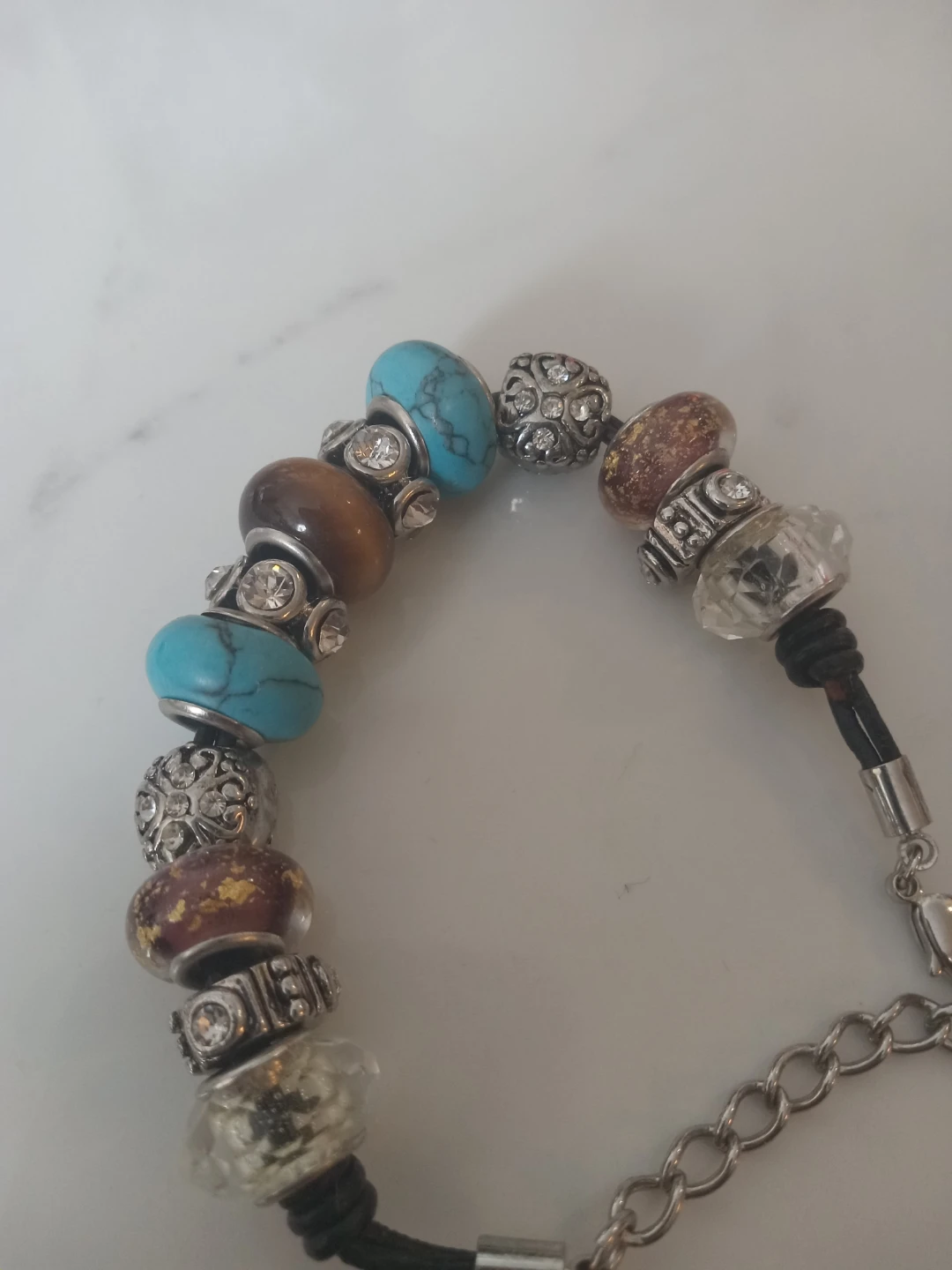 Beaded Charm Bracelet with Turquoise and Tiger Eye - photo 3