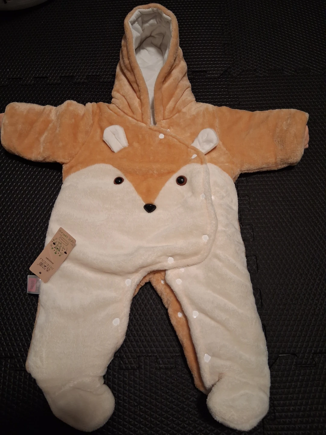 Adorable Orange & Cream Baby Snowsuit with Cute Face Design