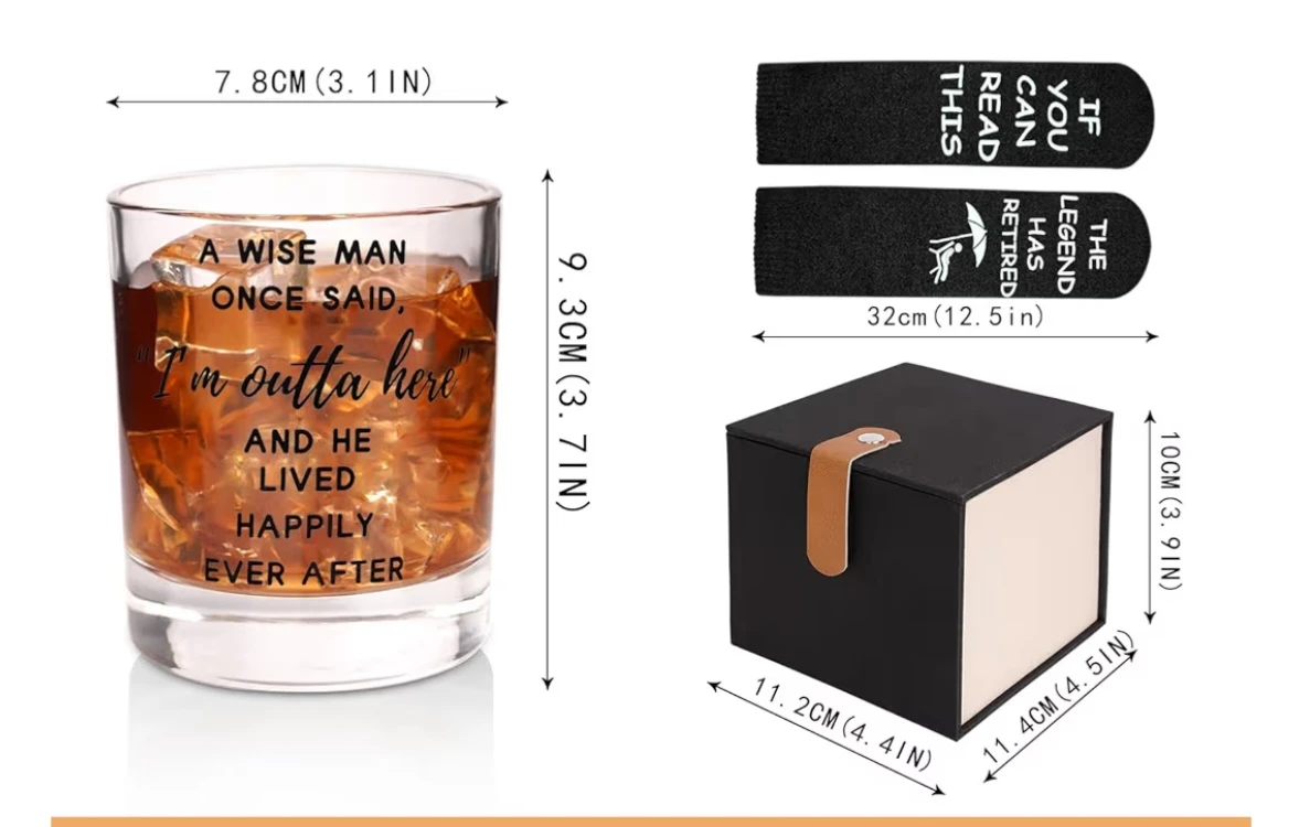 Retirement Gift Set: "I'm Outta Here" Whiskey Glass & Socks - photo 2