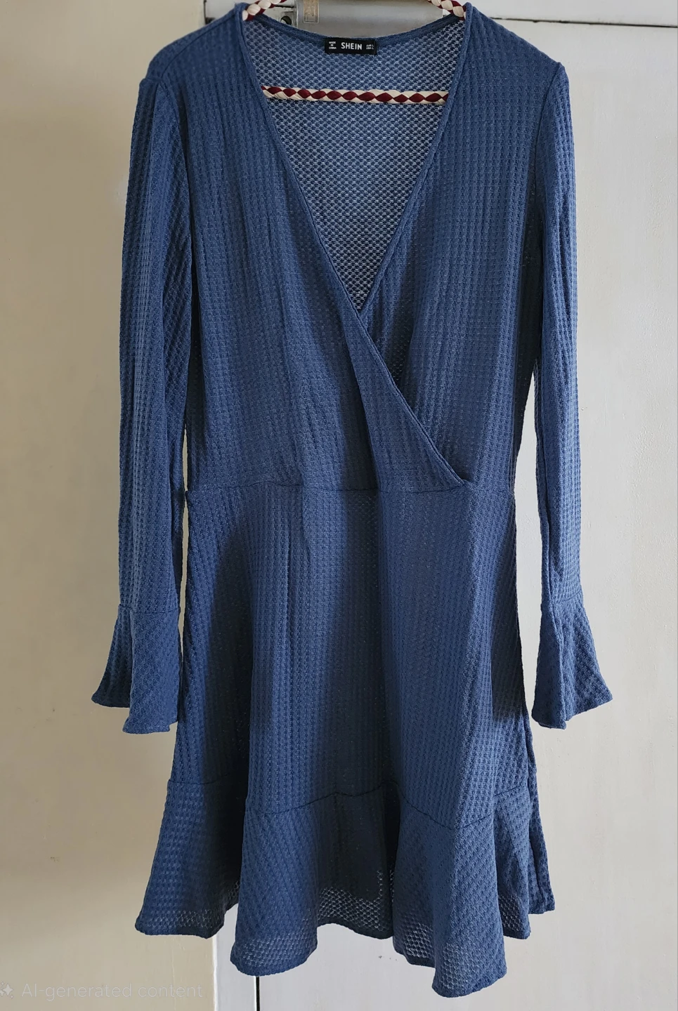 Beautiful Dusty Blue Flounced Knit Mini Dress * NEW