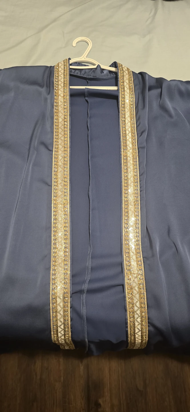Blue and black Embellished Open Abaya