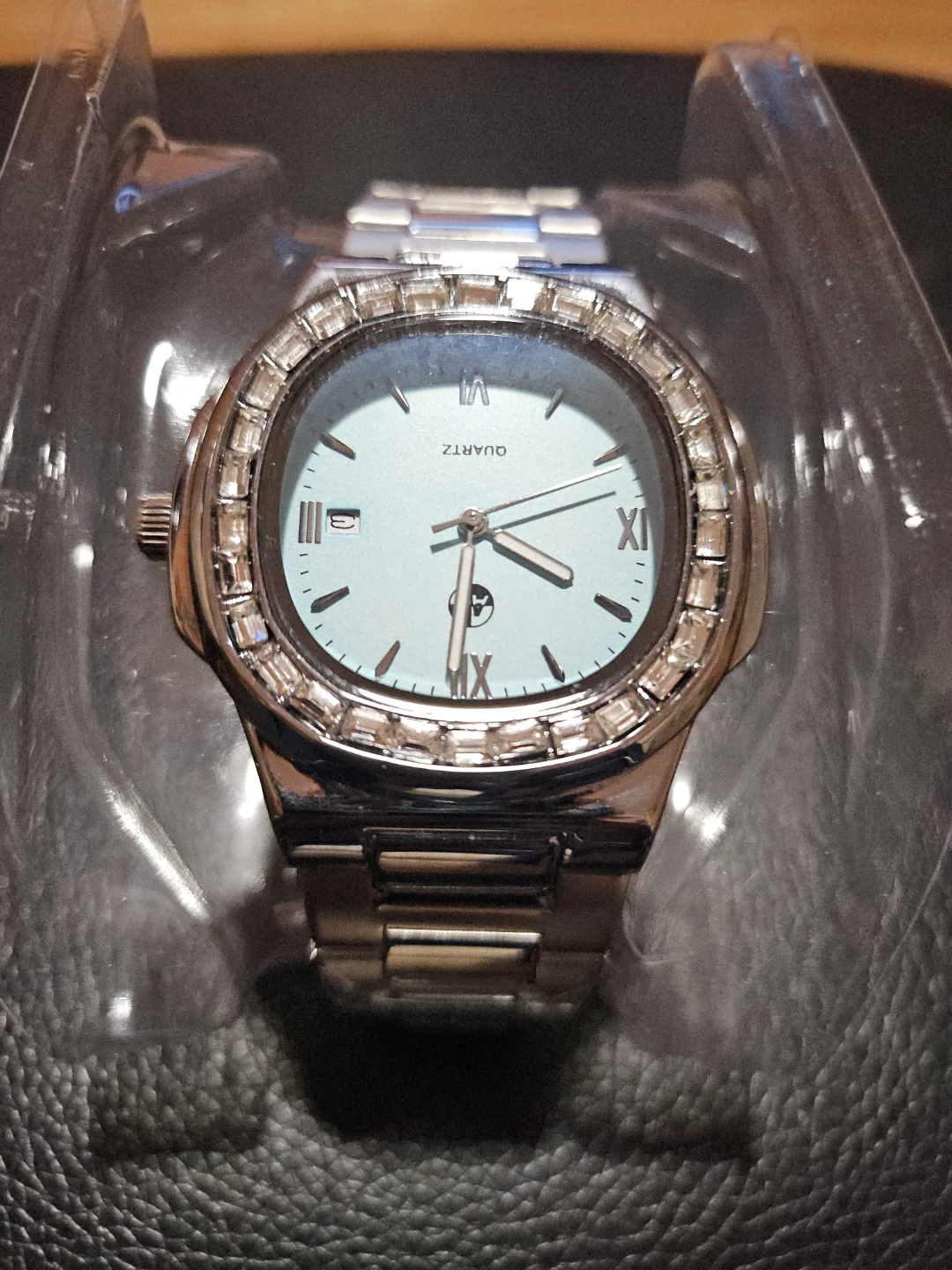 Silver Quartz Watch with Crystal Bezel