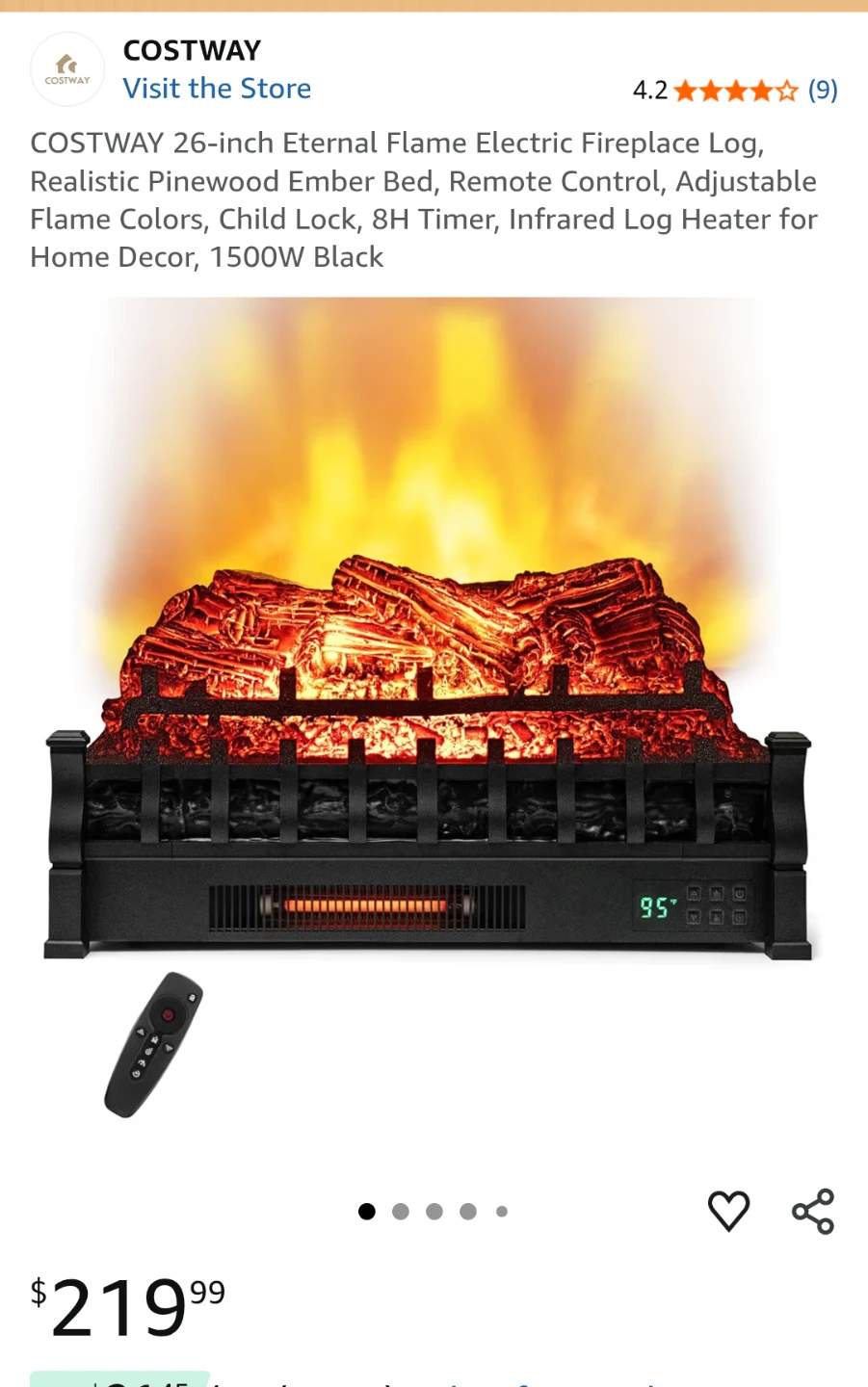 26 inch Eternal Flame Electric Fireplace/heater  - 1500W