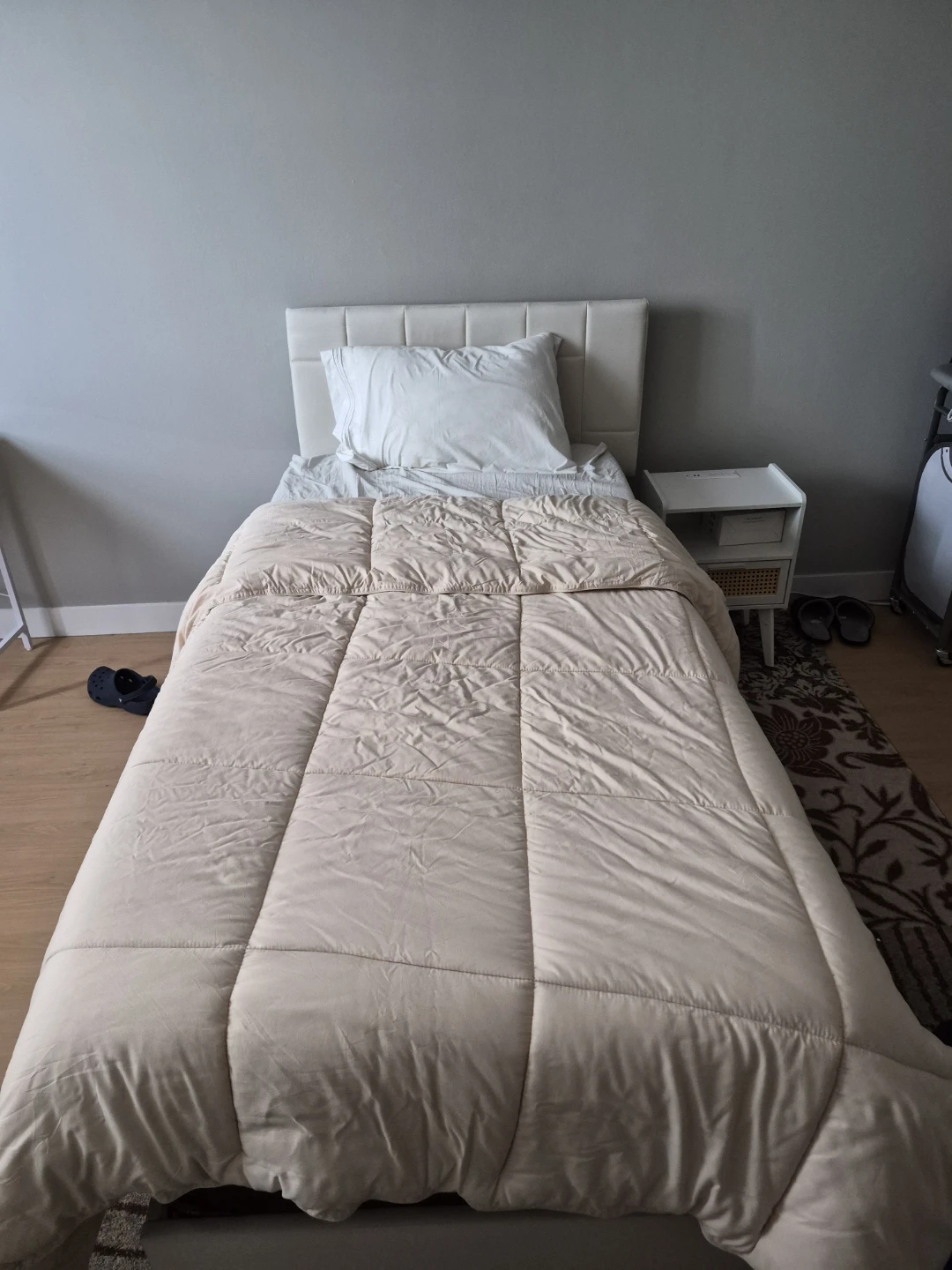 White Twin Bed Frame with Upholstered Headboard - photo 3