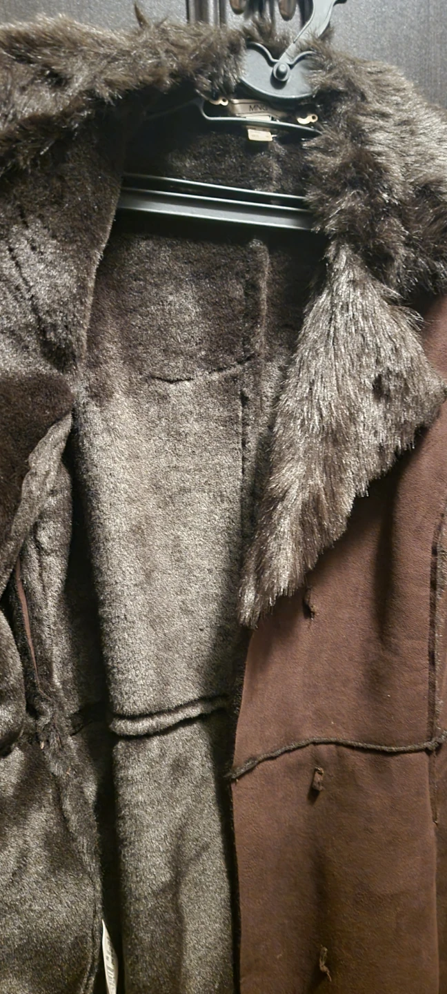 Brown Faux Fur Trimmed Suede Jacket with Belt - photo 3