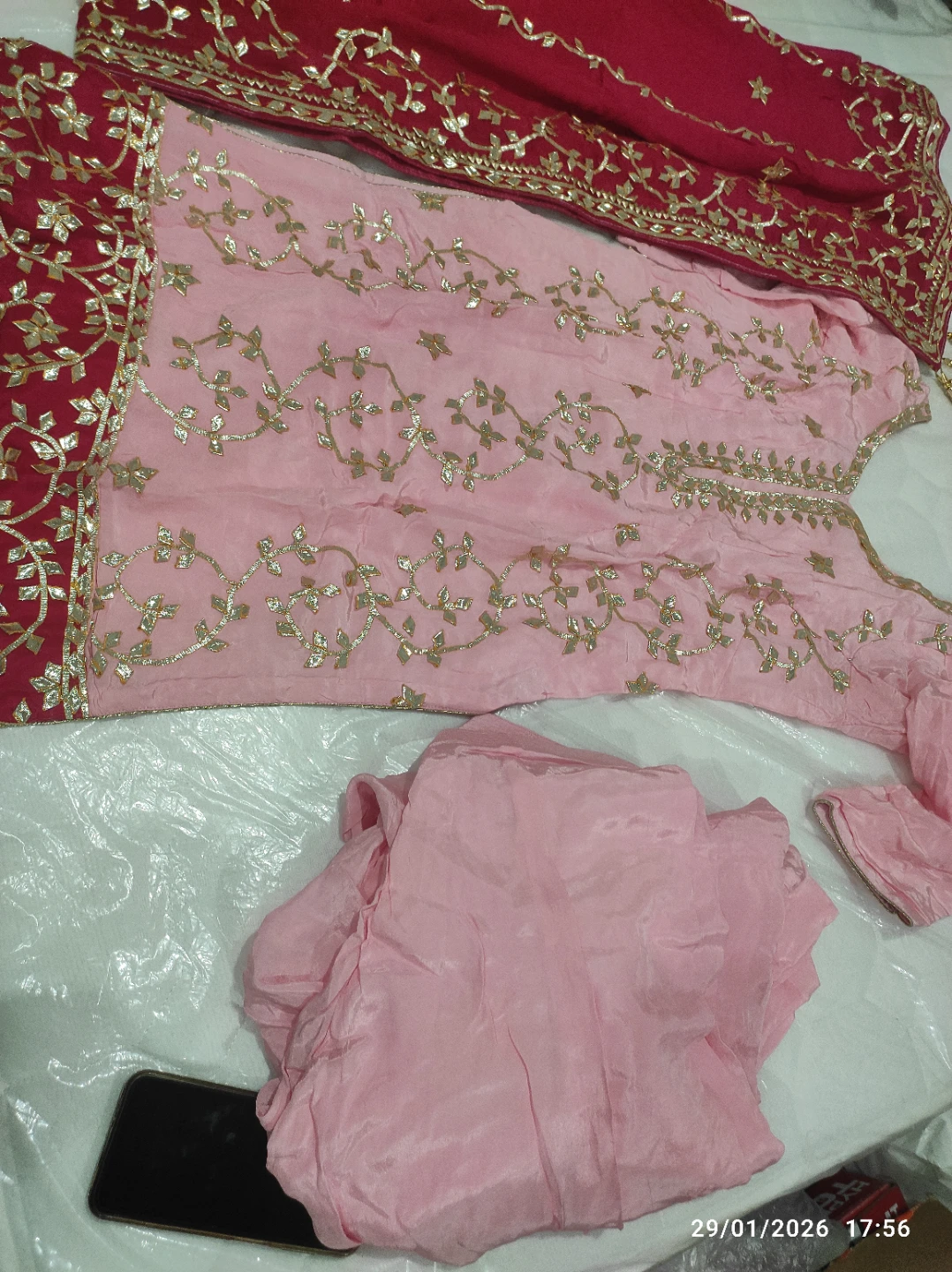 Pink and Red Embroidered  Suit - photo 2