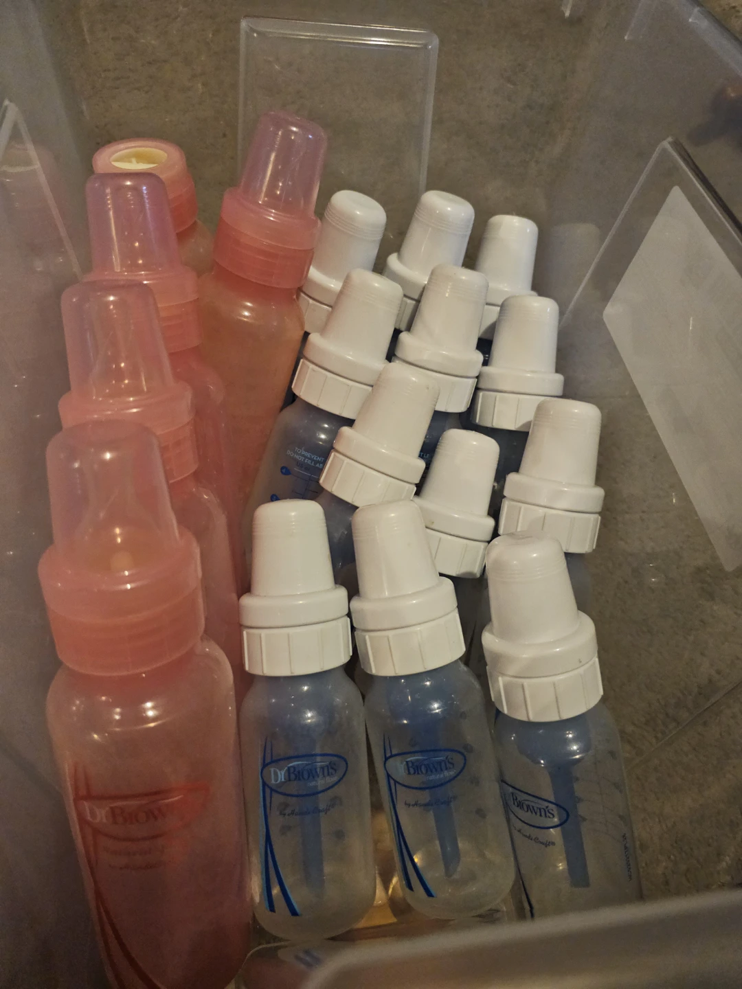 Dr. Brown's Baby Bottles - 12 Clear, and 4 pink