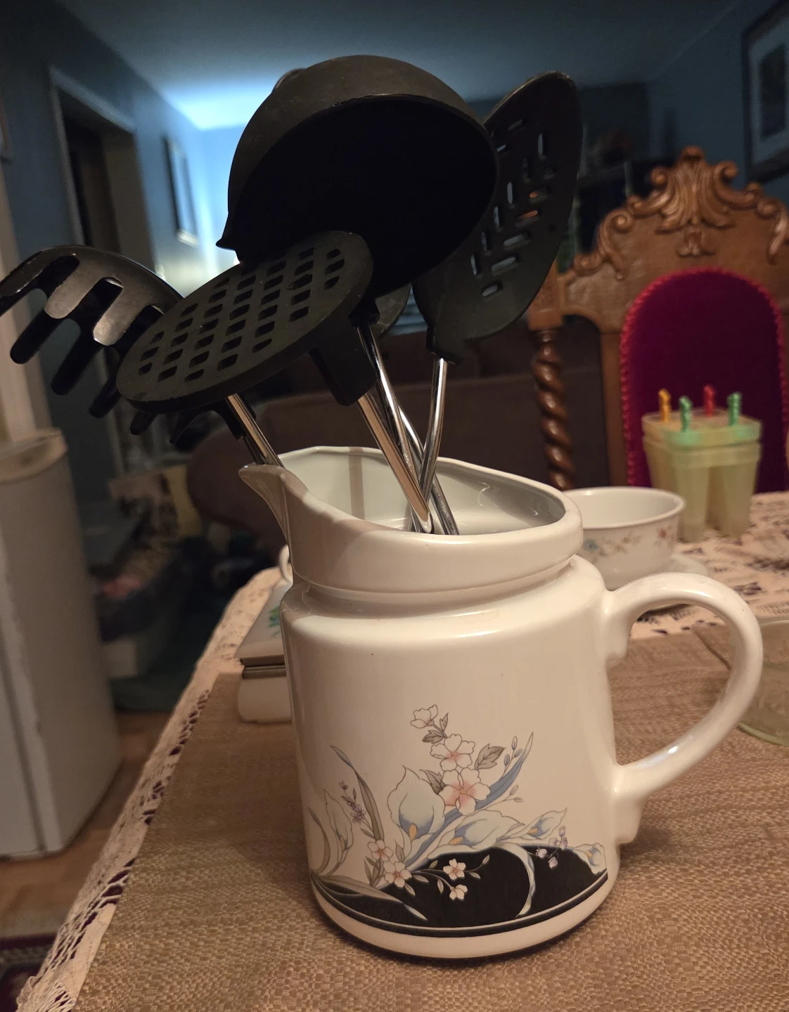 Kitchen Utensil Set with Floral Pitcher