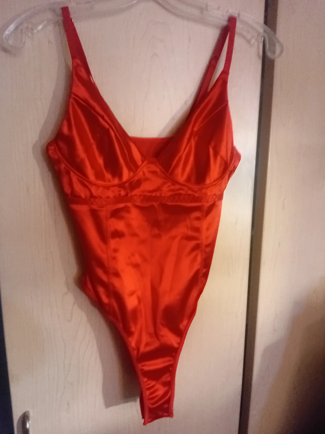 NEW!    VALENTINE'S - Red Satin Teddy Bodysuit Size S - photo 2