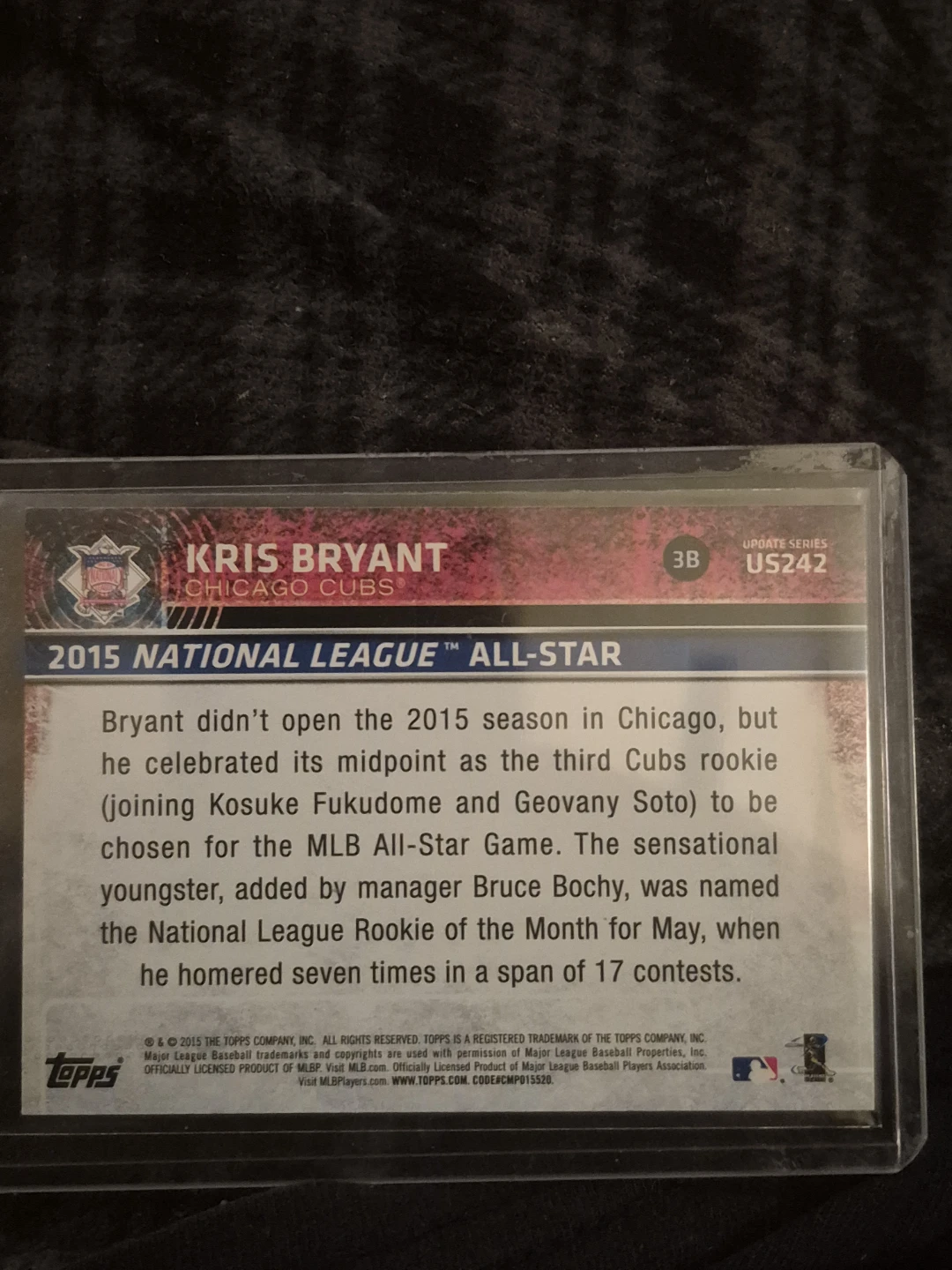 2015 Topps Kris Bryant Chicago Cubs MLB All-Star Game RC - photo 2