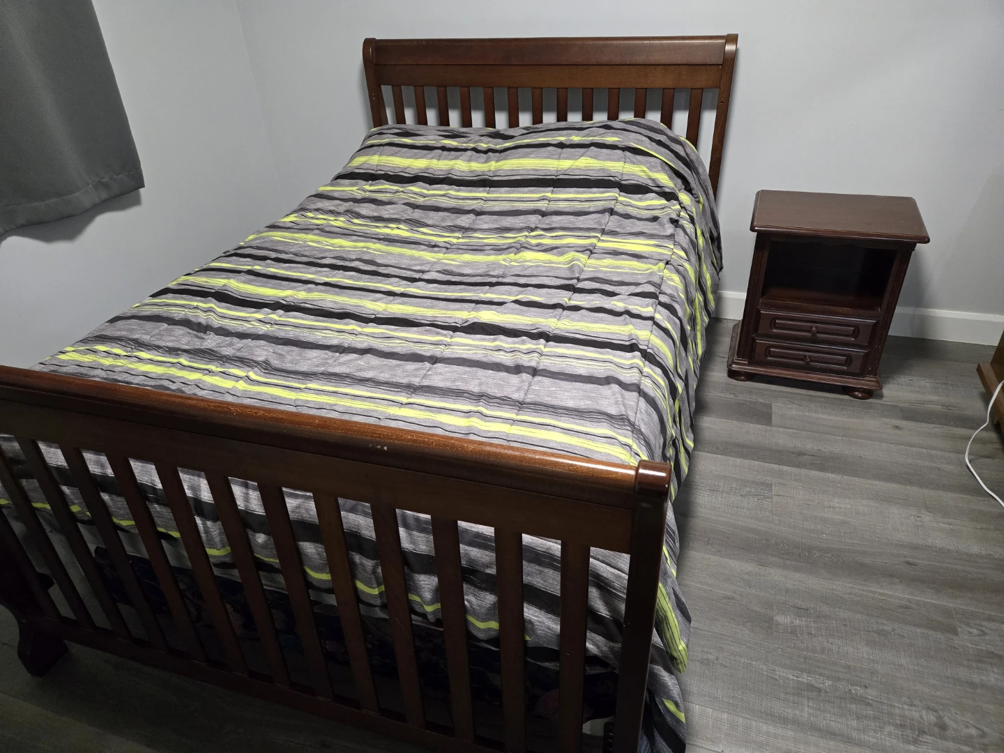 Solid Wood Double Bed, Night Stand, Bookcase  and Cabinet