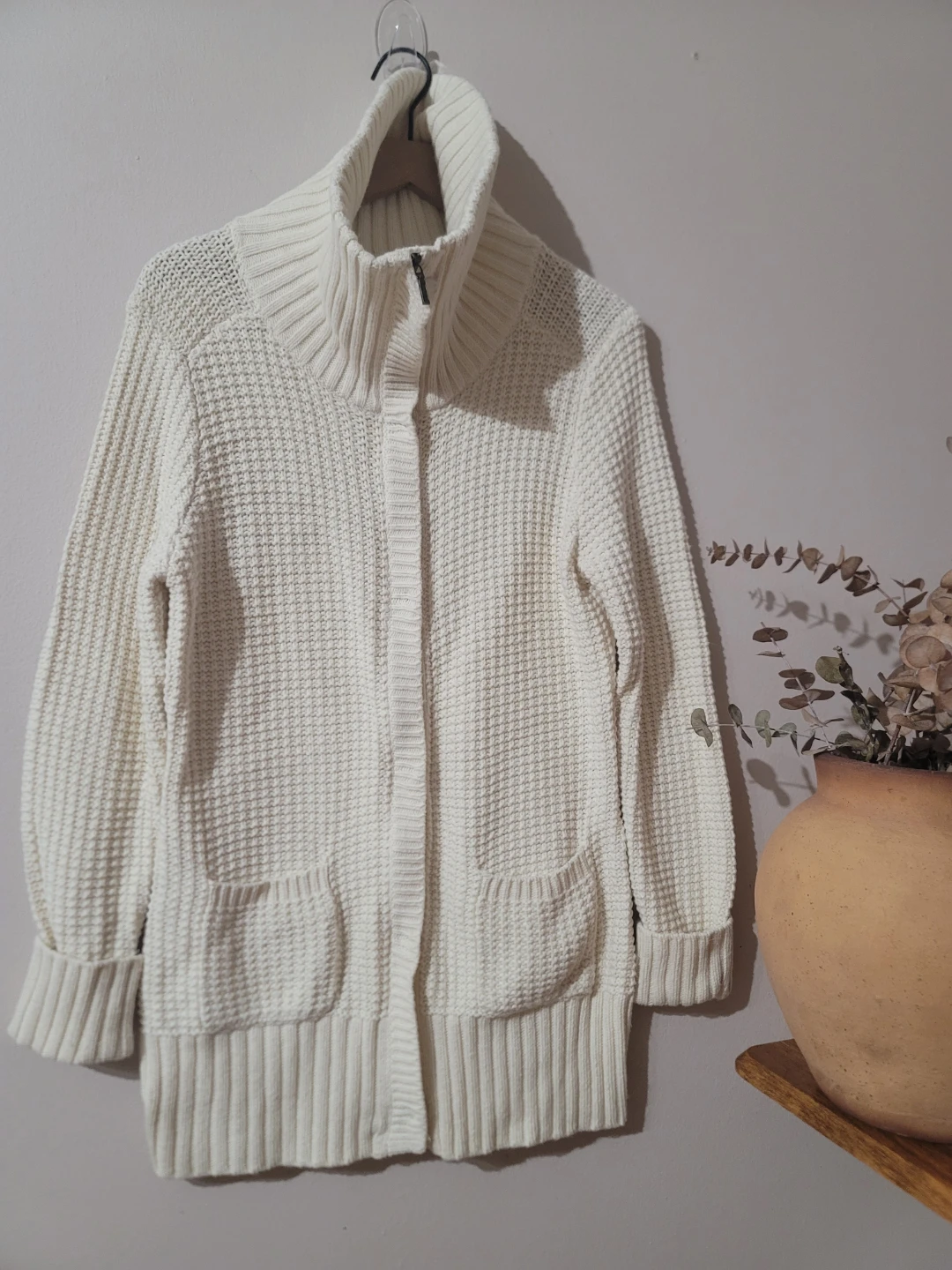 Guide Series White Knit Zip Up Cardigan Sweater Size L