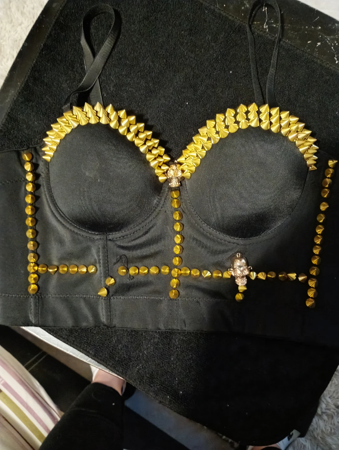 Black studded corset-style bra