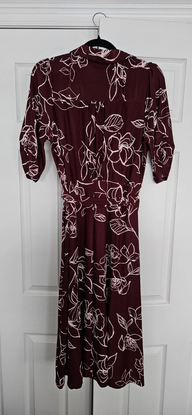 Suzy Shier Women's Burgundy Floral Shirt Dress Size L/G - photo 2