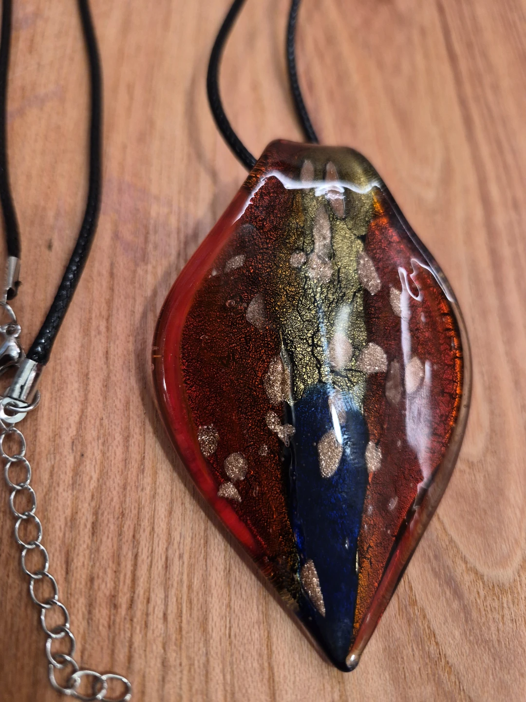 Beautiful Vintage 3" Glass Pentant 24" Necklace - photo 3