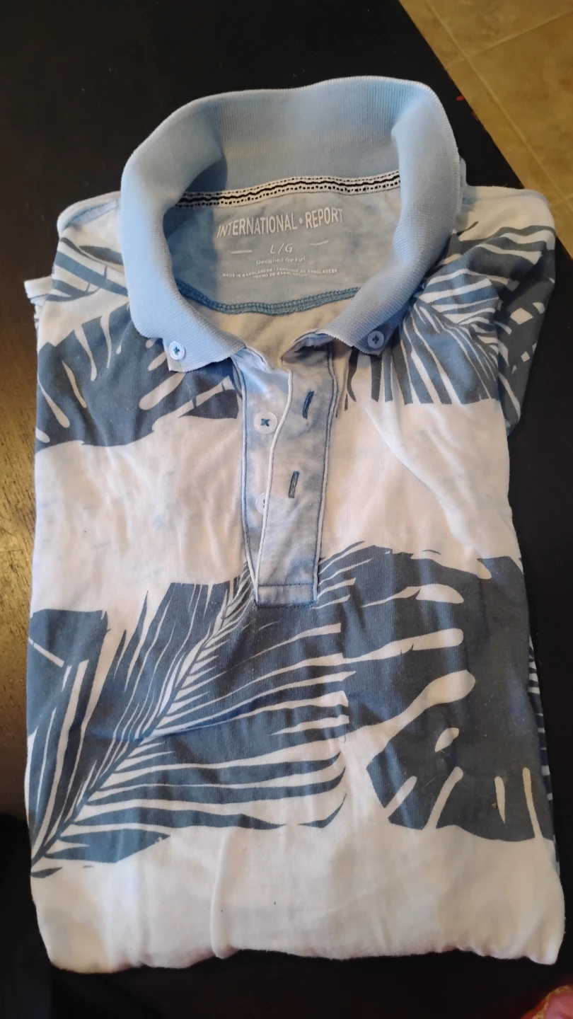 International Report Polo Shirt L/G Blue Tropical Print