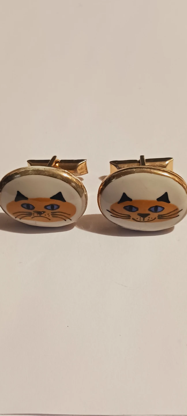VICTORIA FLEMMING Designer Signed Cat Face Cufflinks - photo 4