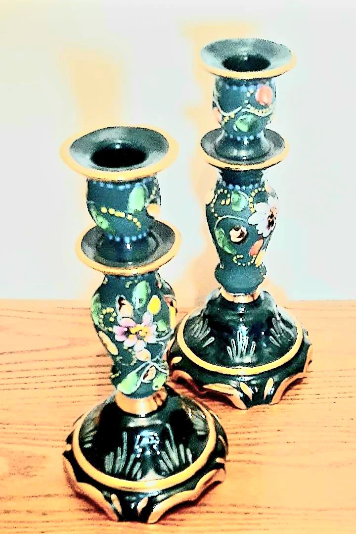 Stunning Hand Crafted H. Bequet Quaregnon Floral Candle Holders - photo 2