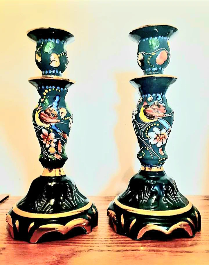 Stunning Hand Crafted H. Bequet Quaregnon Floral Candle Holders - photo 3