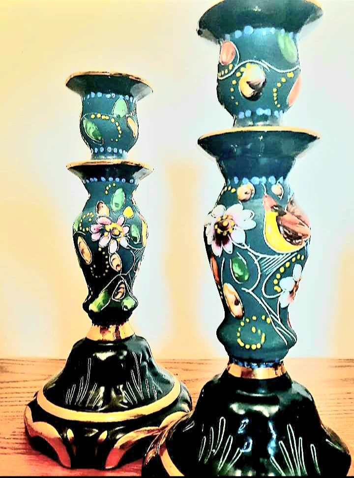 Stunning Hand Crafted H. Bequet Quaregnon Floral Candle Holders - photo 4