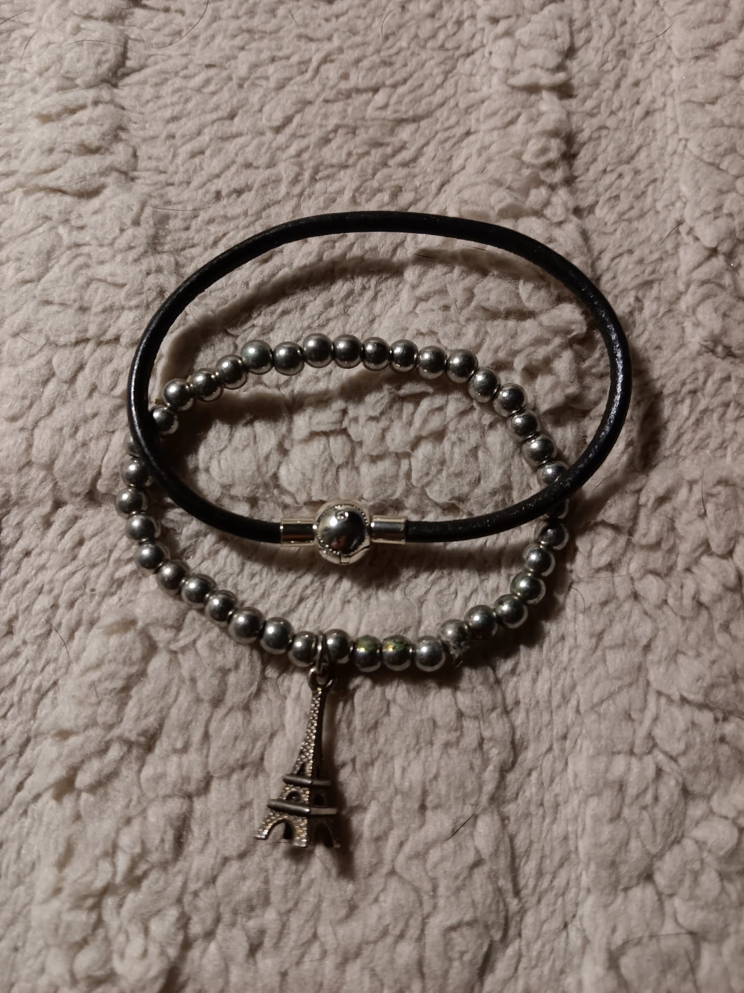 Pandora Leather Bracelet with Eiffel Tower Charm