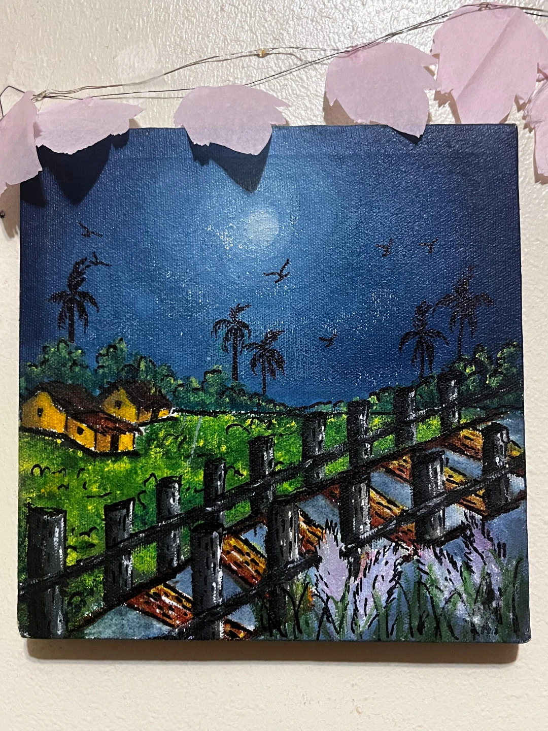 Original Acrylic Painting - Night Scene Landscape