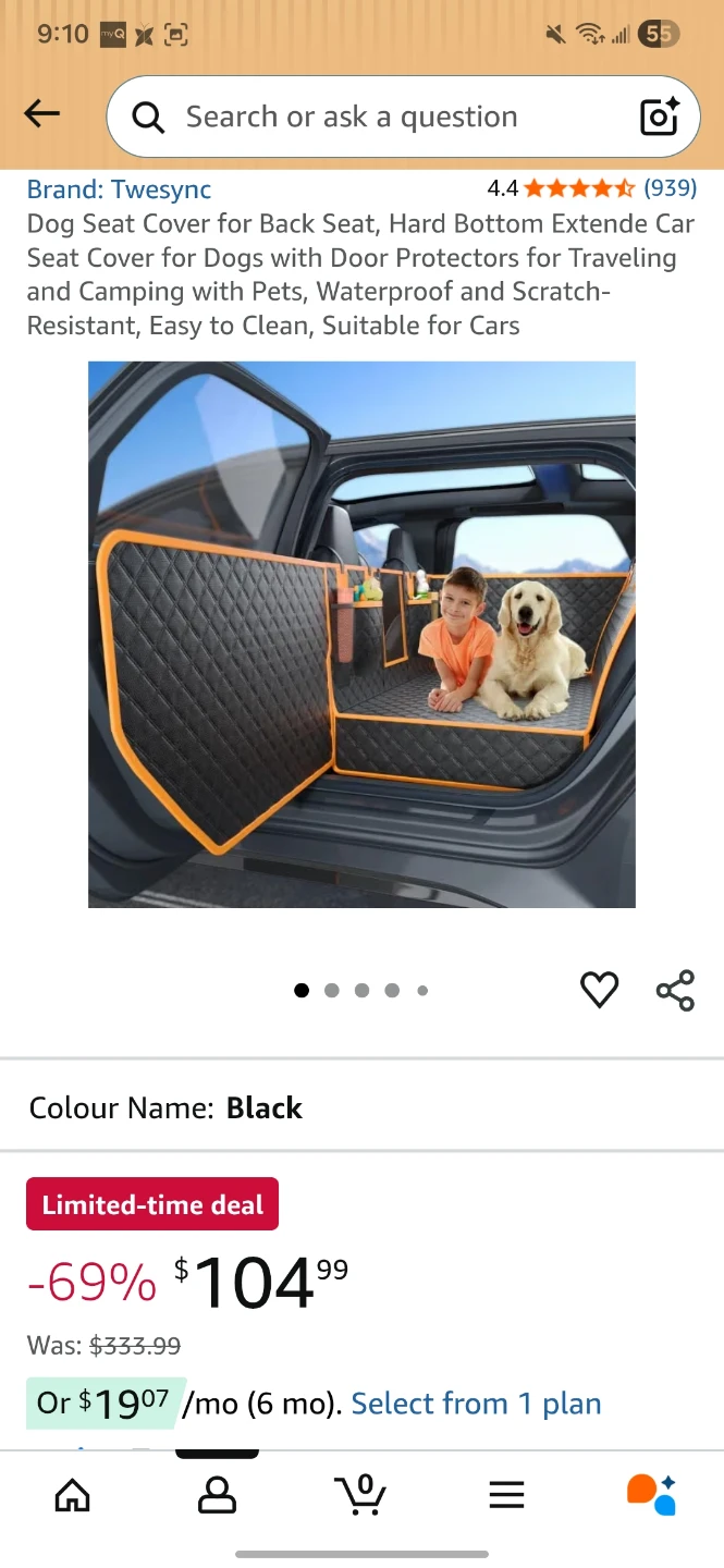 Dog Car Seat Cover for Back Seat - Black