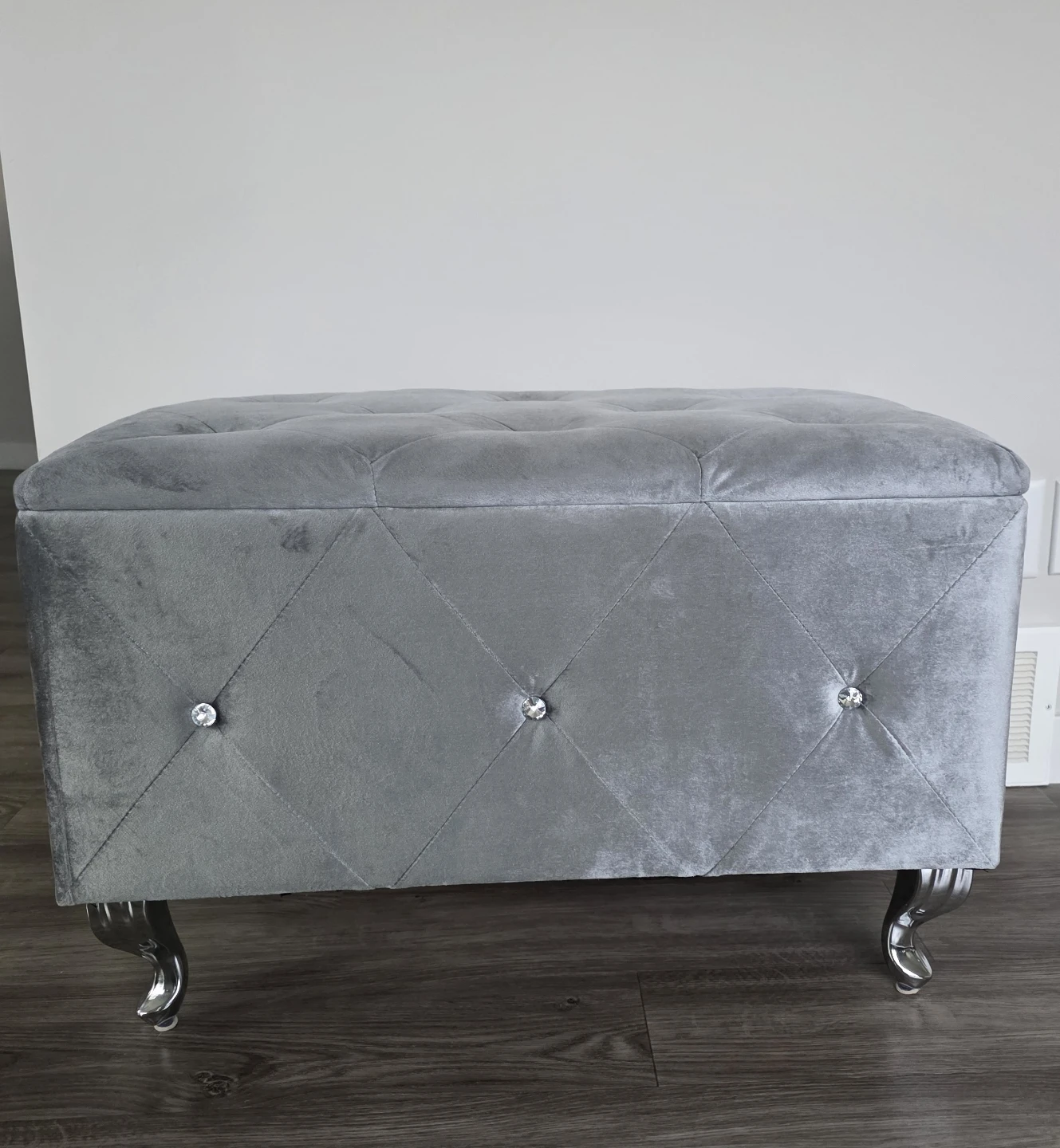 Grey Velvet Storage Ottoman Bench - photo 2