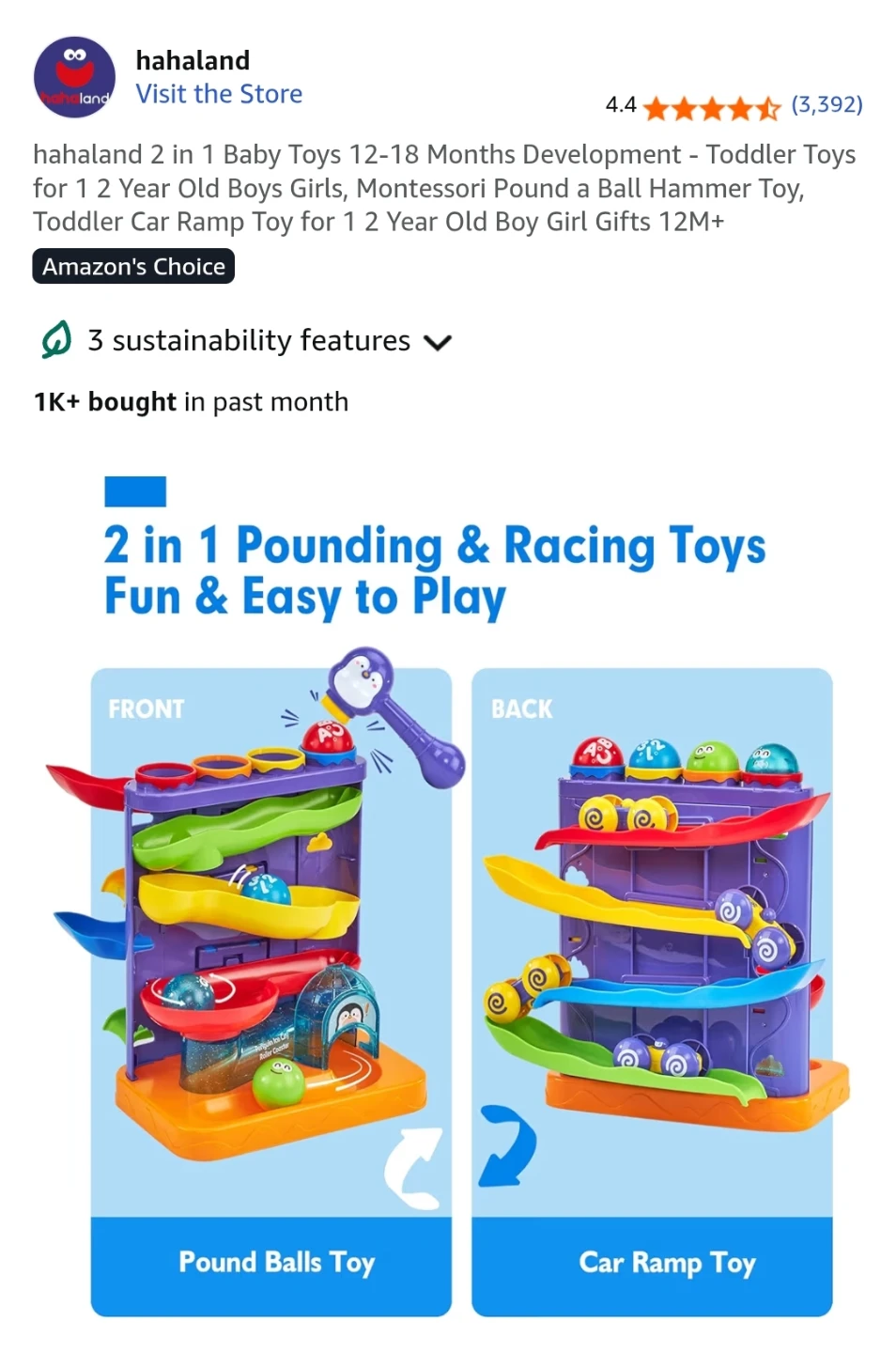 Hahaland 2-in-1 Baby Toy - Pounding & Racing - photo 3