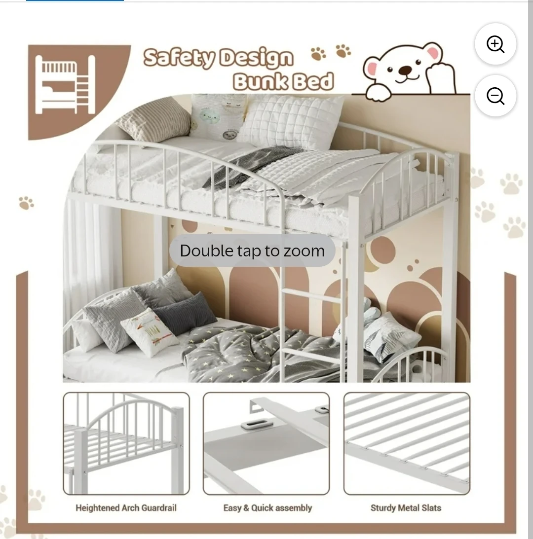White Metal Bunk Bed - Safety Design - photo 5