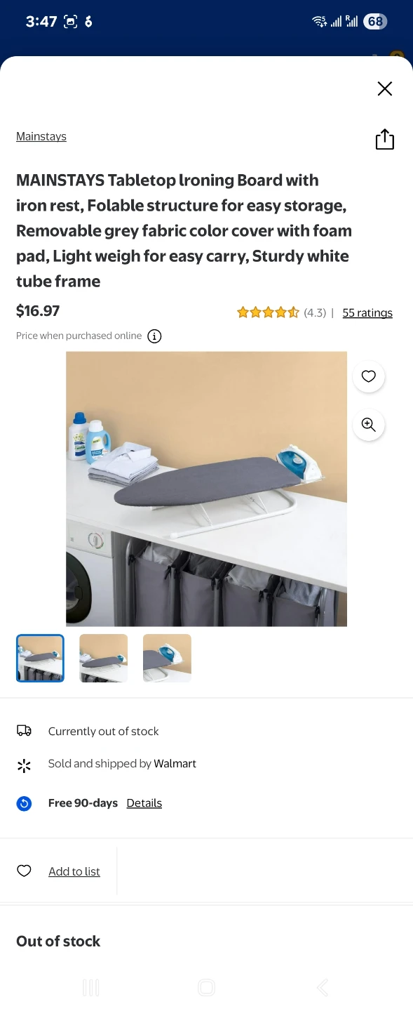 Mainstays Tabletop Ironing Board - Grey