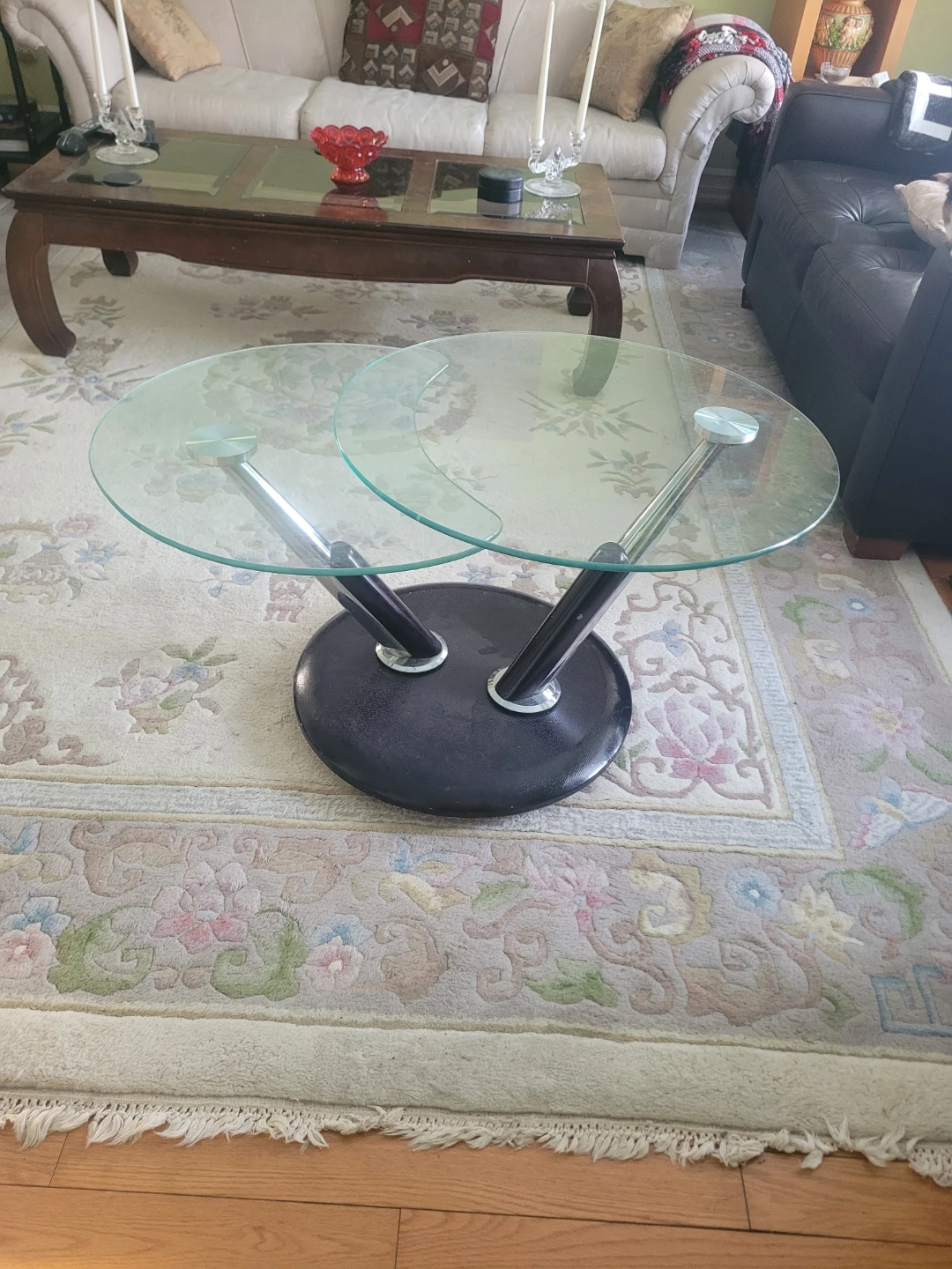 Round Glass Coffee Table - Black Base