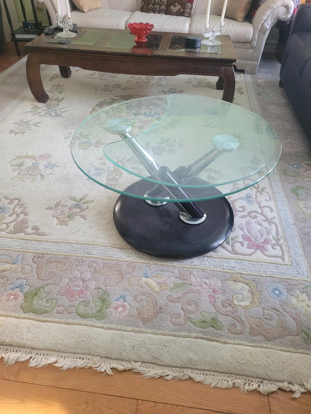 Round Glass Coffee Table - Black Base - photo 2
