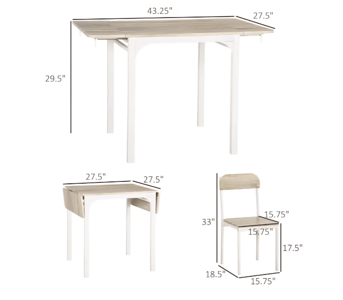 Drop Leaf Dining Table Set with 2 Chairs - photo 2